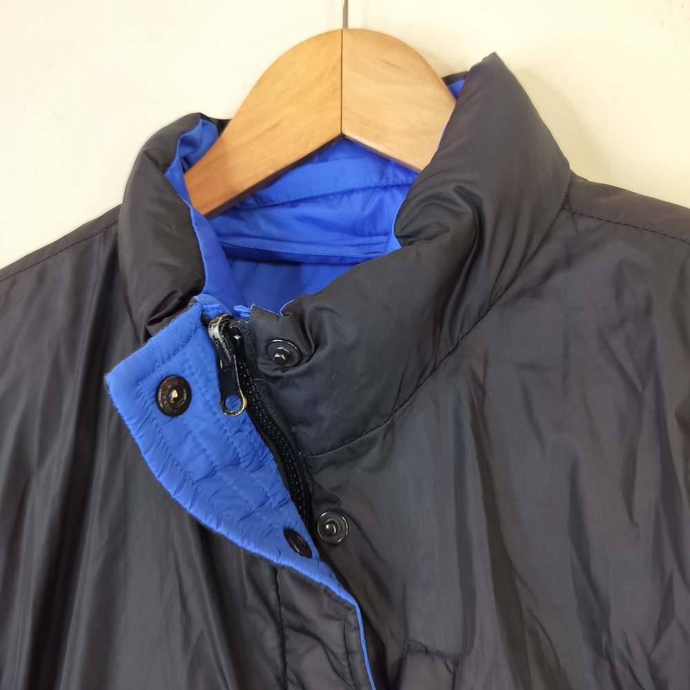 Lands End Reversible Down Puffer Jacket Womens Large 14-16 Petite Blue Black - Picture 8 of 11